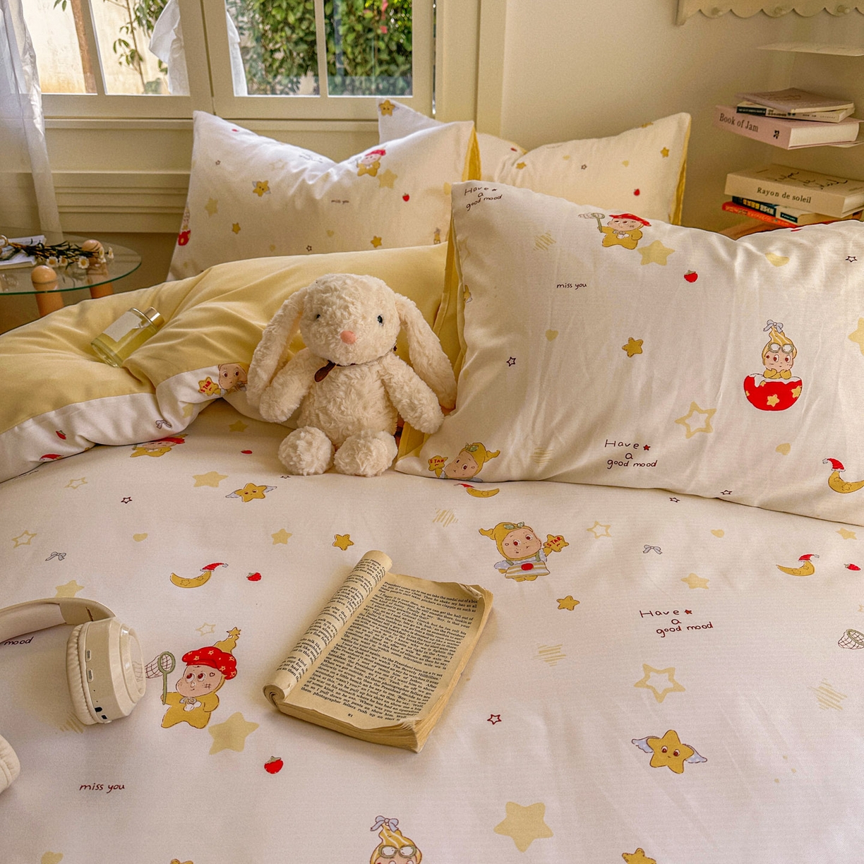 91家纺网 家纺一手货源 找家纺 水木坊 2026新款130克高克重人字纹提花四件套 星星人