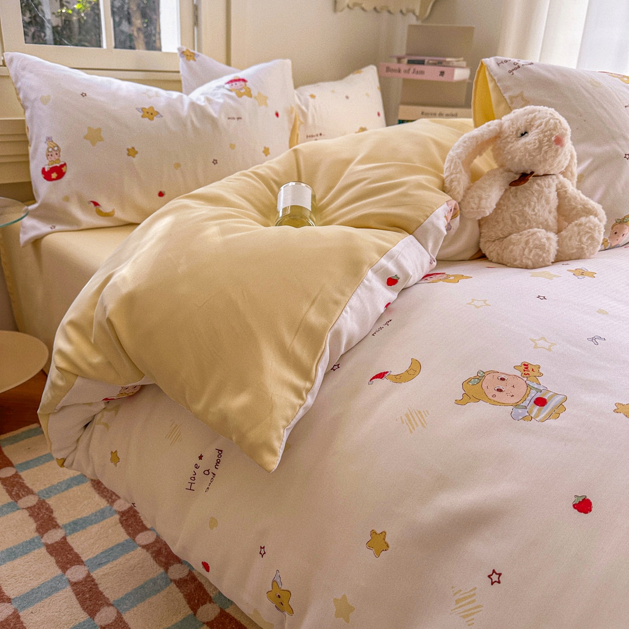 91家纺网 家纺一手货源 找家纺 水木坊 2026新款130克高克重人字纹提花四件套 星星人