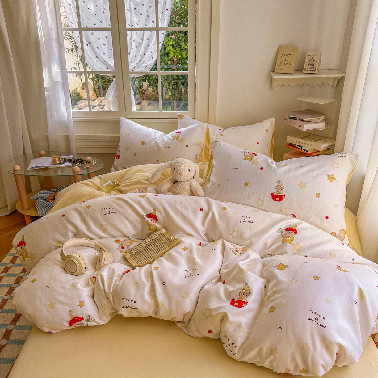 91家纺网 家纺一手货源 找家纺 水木坊 2026新款130克高克重人字纹提花四件套 星星人