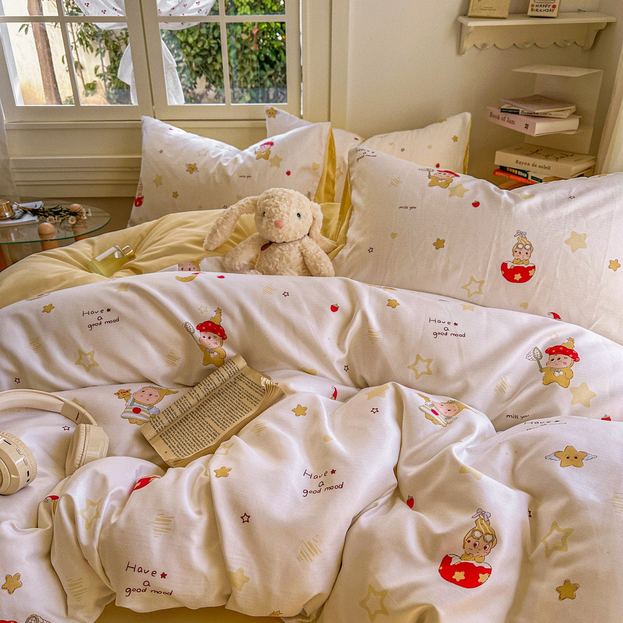 91家纺网 家纺一手货源 找家纺 水木坊 2026新款130克高克重人字纹提花四件套 星星人