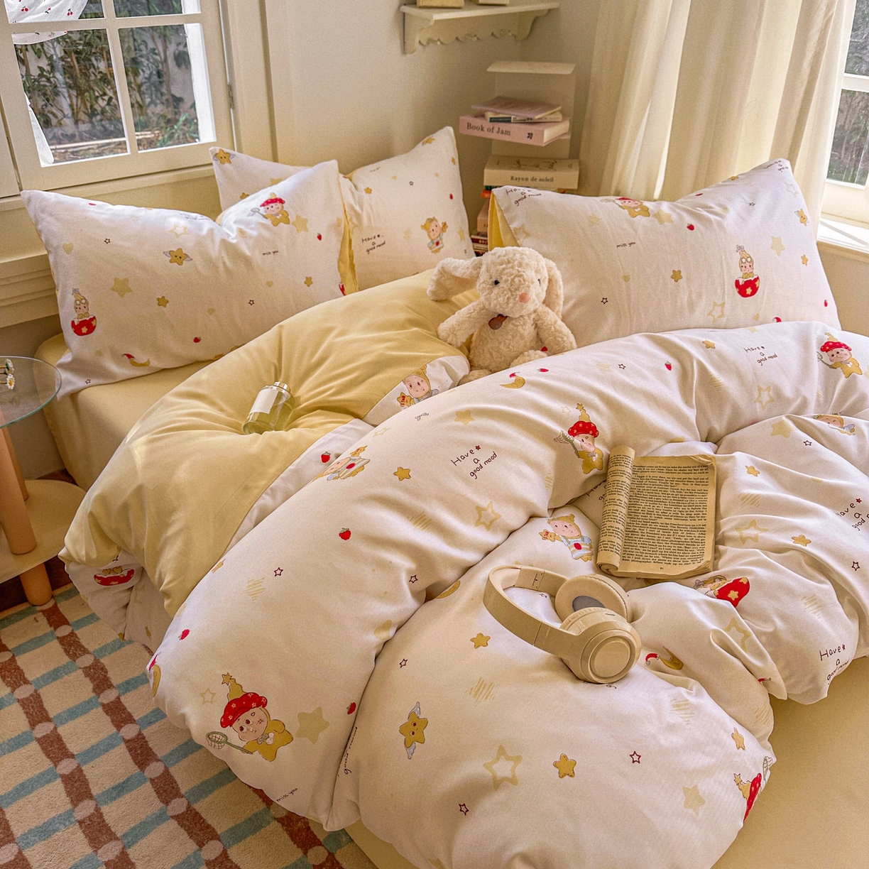 91家纺网 家纺一手货源 找家纺 水木坊 2026新款130克高克重人字纹提花四件套 星星人