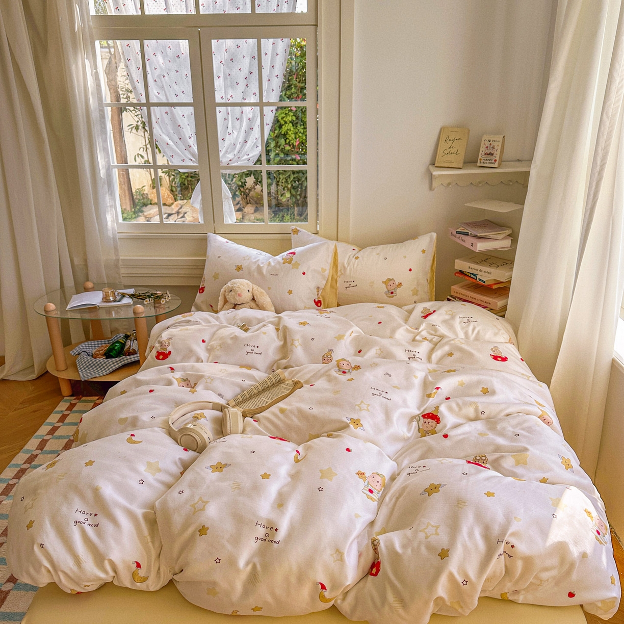 91家纺网 家纺一手货源 找家纺 水木坊 2026新款130克高克重人字纹提花四件套 星星人