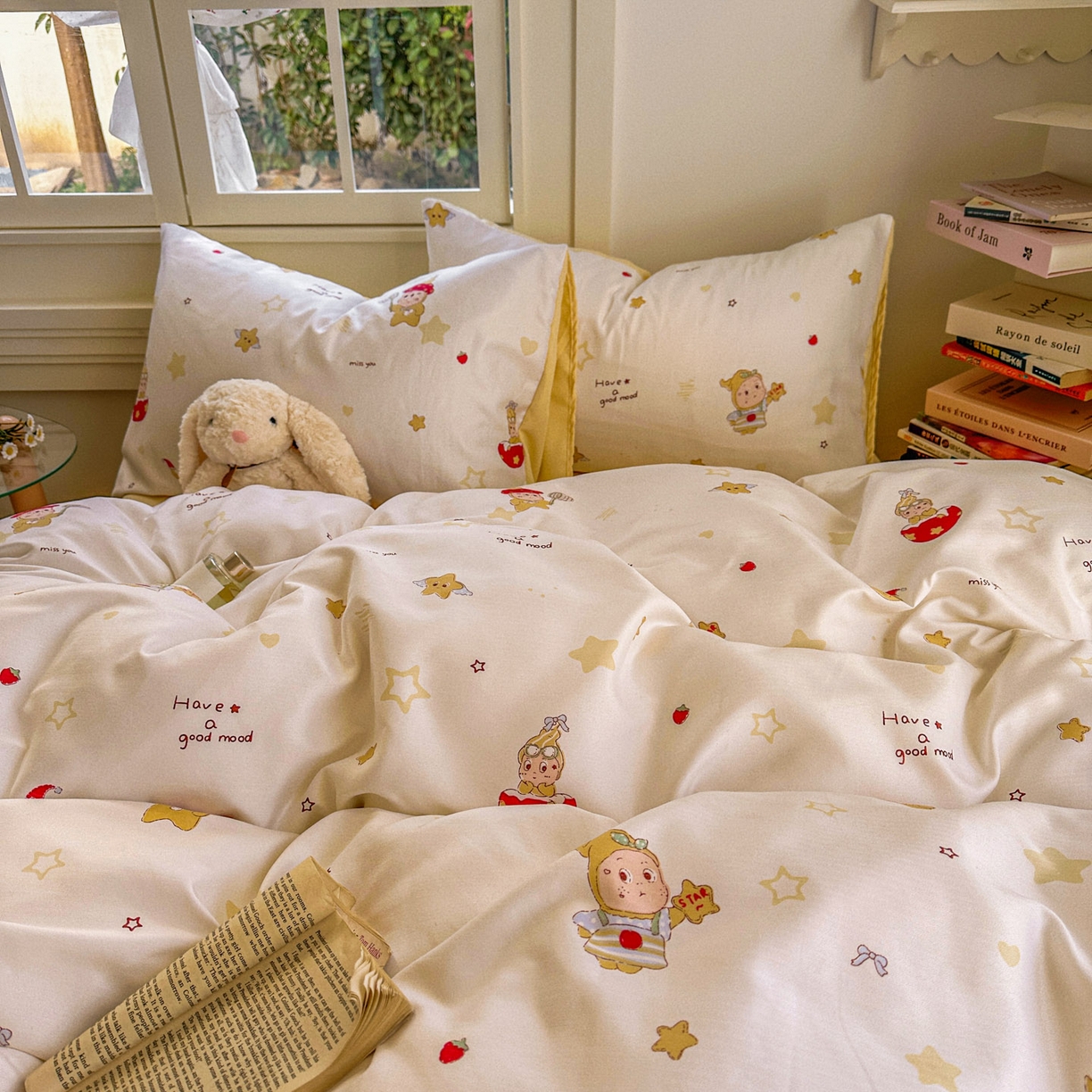 91家纺网 家纺一手货源 找家纺 水木坊 2026新款130克高克重人字纹提花四件套 星星人