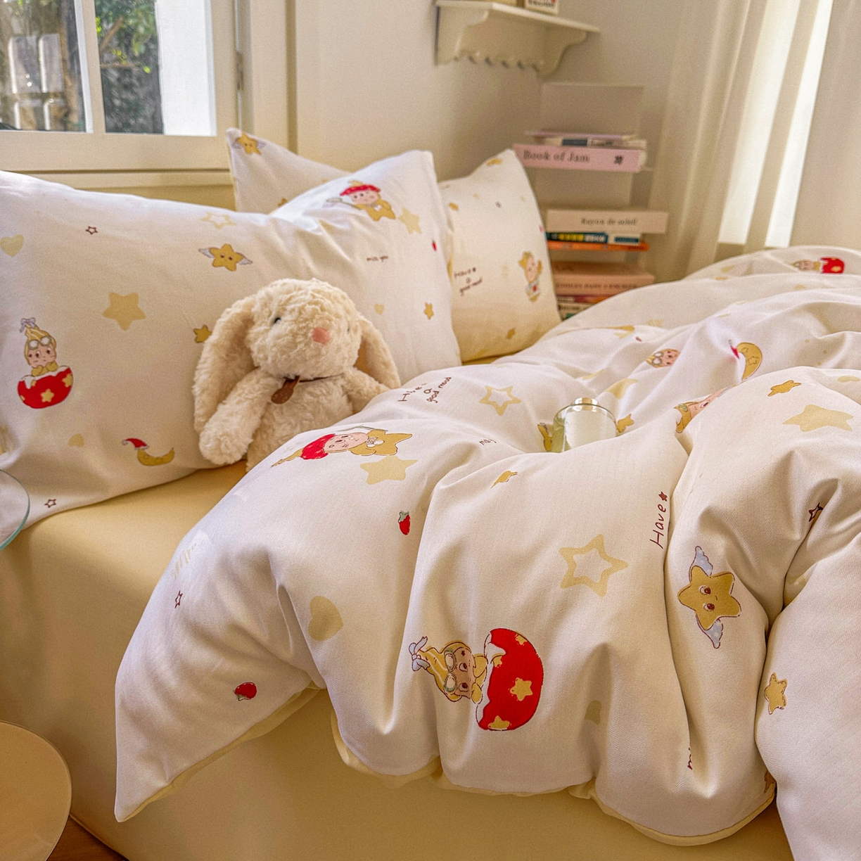 91家纺网 家纺一手货源 找家纺 水木坊 2026新款130克高克重人字纹提花四件套 星星人