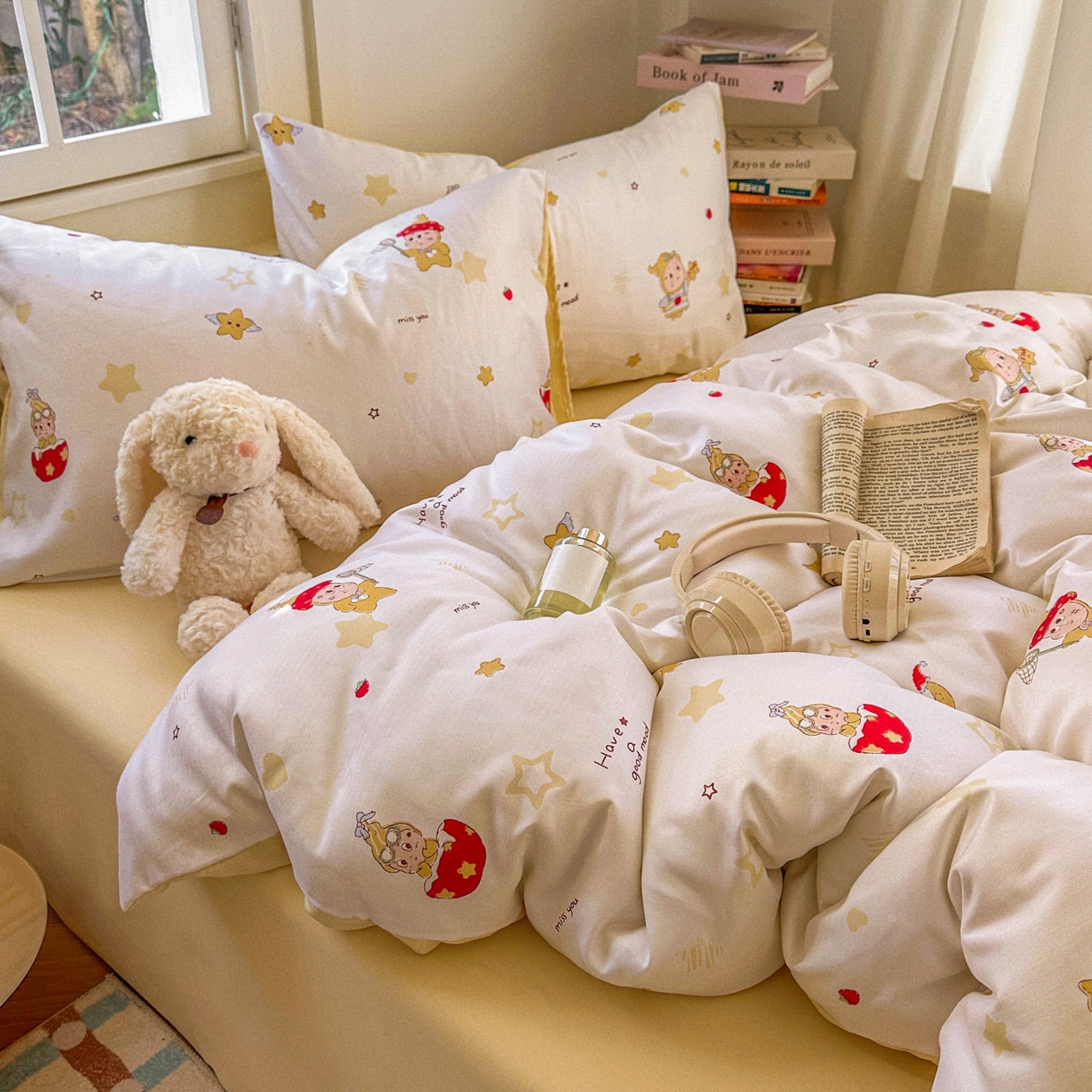 91家纺网 家纺一手货源 找家纺 水木坊 2026新款130克高克重人字纹提花四件套 星星人