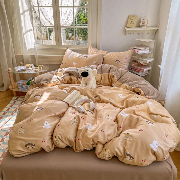 水木坊 2026新款130克高克重人字纹提花四件套 樱桃小狗