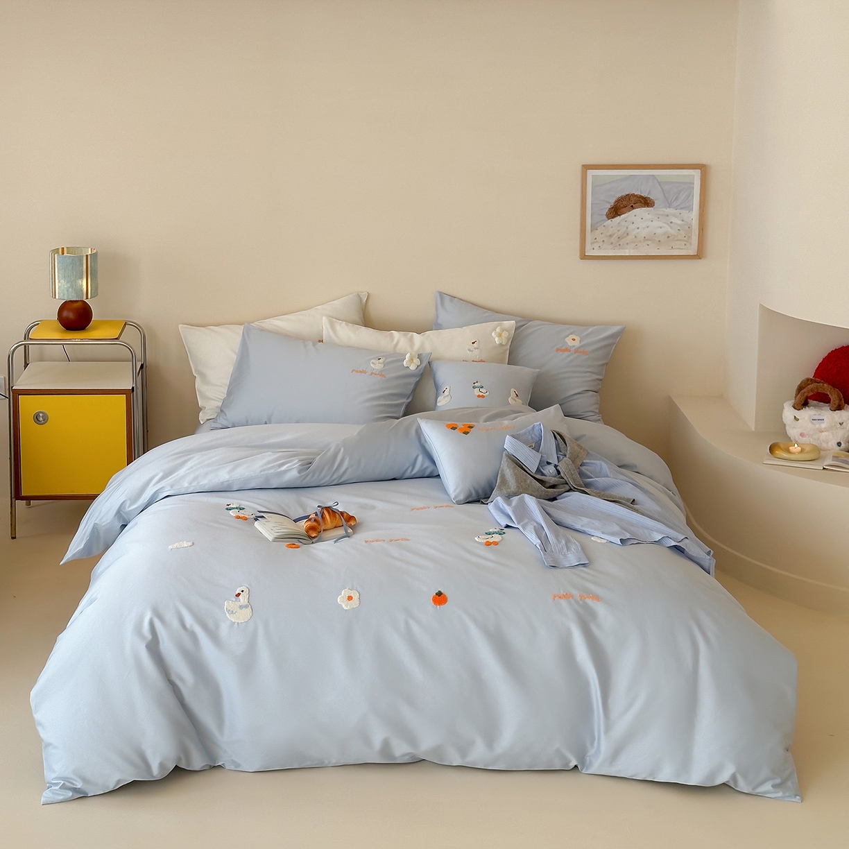 91家纺网 家纺一手货源 找家纺 极简 2026新款长绒棉毛巾绣四件套-萌鸭乐园（需要买家秀，联系门市客服。小号控价258标准288加大308） 萌鸭乐园-蓝