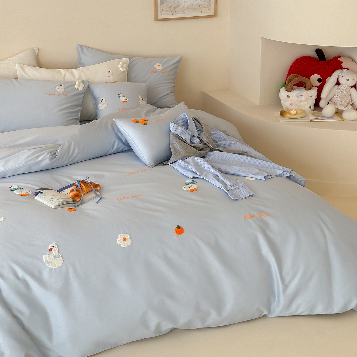 91家纺网 家纺一手货源 找家纺 极简 2026新款长绒棉毛巾绣四件套-萌鸭乐园（需要买家秀，联系门市客服。小号控价258标准288加大308） 萌鸭乐园-蓝