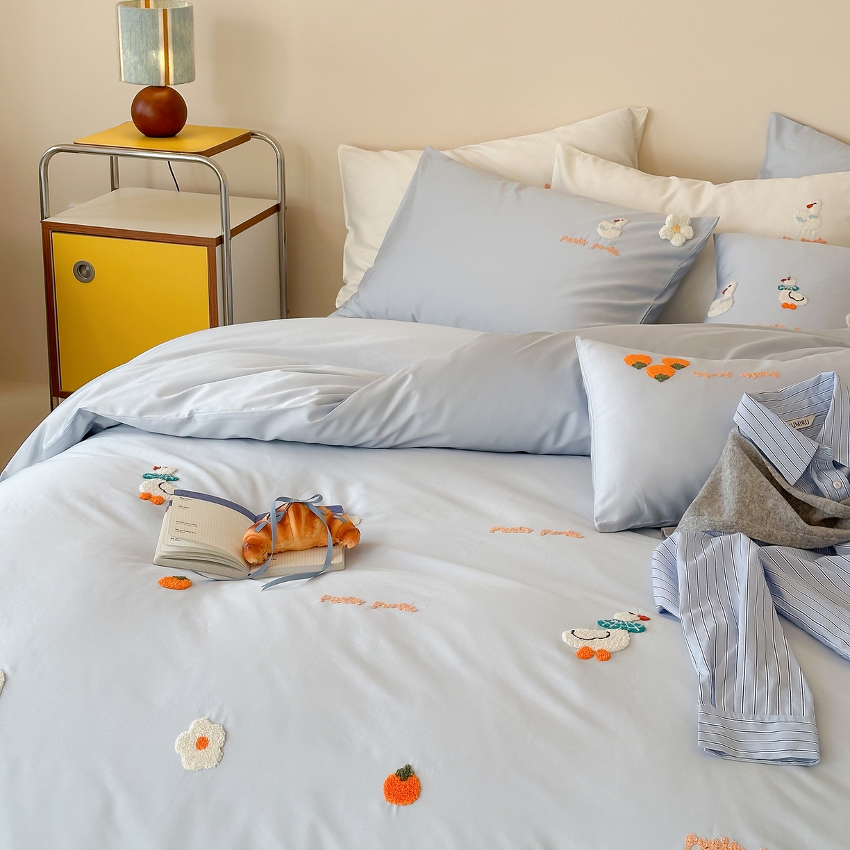 91家纺网 家纺一手货源 找家纺 极简 2026新款长绒棉毛巾绣四件套-萌鸭乐园（需要买家秀，联系门市客服。小号控价258标准288加大308） 萌鸭乐园-蓝