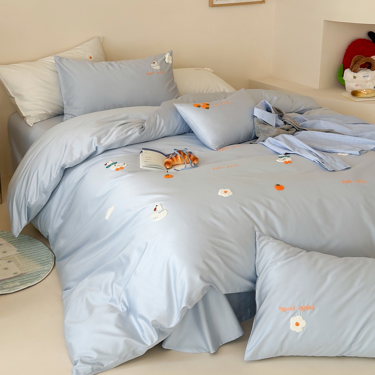 91家纺网 家纺一手货源 找家纺 极简 2026新款长绒棉毛巾绣四件套-萌鸭乐园（需要买家秀，联系门市客服。小号控价258标准288加大308） 萌鸭乐园-蓝