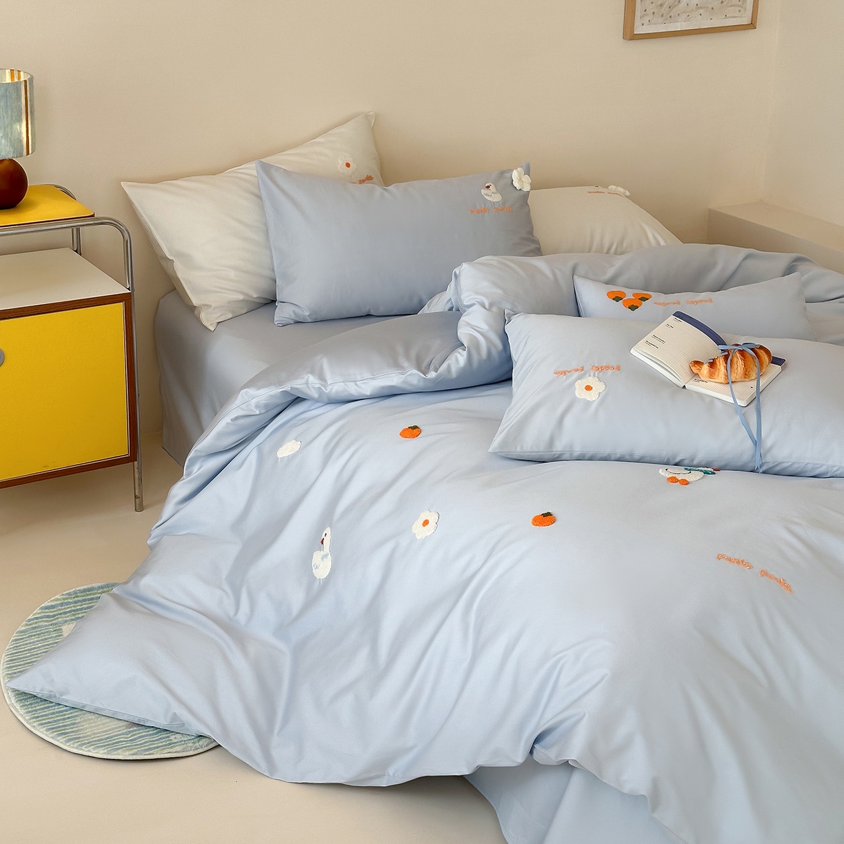 91家纺网 家纺一手货源 找家纺 极简 2026新款长绒棉毛巾绣四件套-萌鸭乐园（需要买家秀，联系门市客服。小号控价258标准288加大308） 萌鸭乐园-蓝