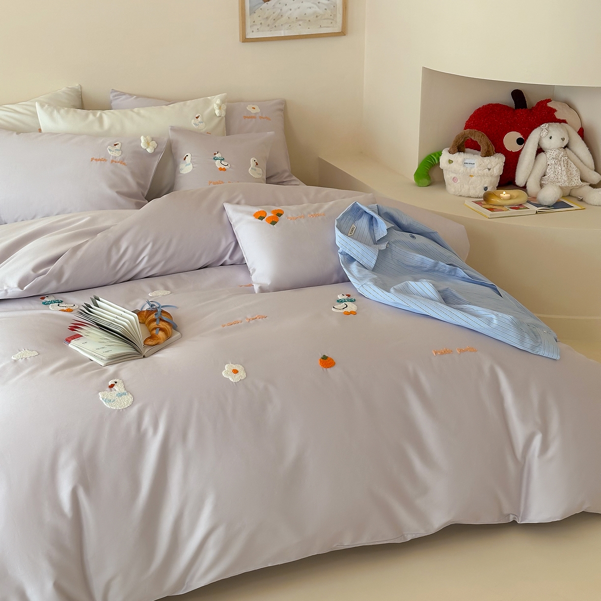 91家纺网 家纺一手货源 找家纺 极简 2026新款长绒棉毛巾绣四件套-萌鸭乐园（需要买家秀，联系门市客服。小号控价258标准288加大308） 萌鸭乐园-紫