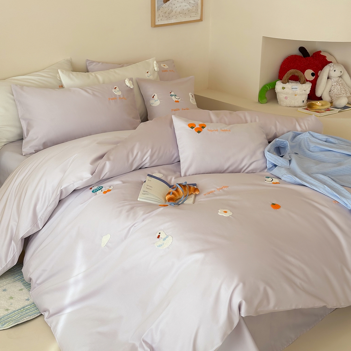 91家纺网 家纺一手货源 找家纺 极简 2026新款长绒棉毛巾绣四件套-萌鸭乐园（需要买家秀，联系门市客服。小号控价258标准288加大308） 萌鸭乐园-紫