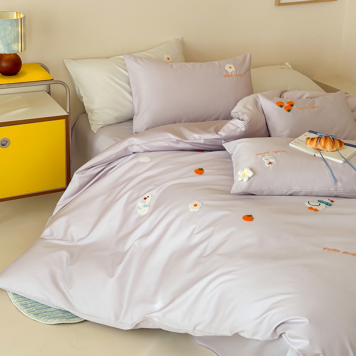 91家纺网 家纺一手货源 找家纺 极简 2026新款长绒棉毛巾绣四件套-萌鸭乐园（需要买家秀，联系门市客服。小号控价258标准288加大308） 萌鸭乐园-紫