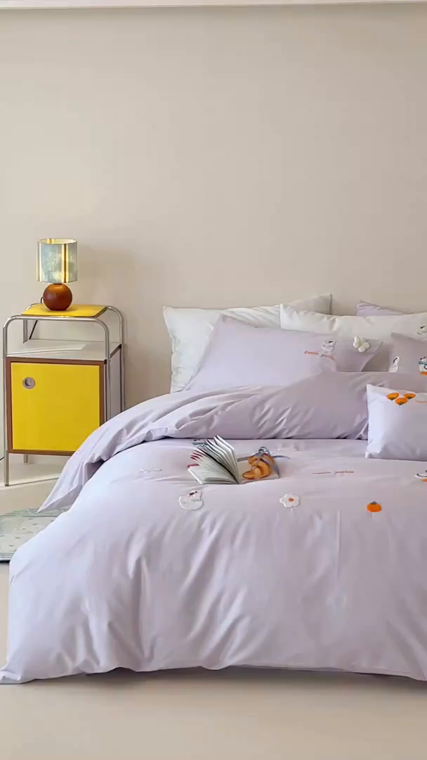 91家纺网 家纺一手货源 找家纺 极简 2026新款长绒棉毛巾绣四件套-萌鸭乐园（需要买家秀，联系门市客服。小号控价258标准288加大308） 萌鸭乐园-紫