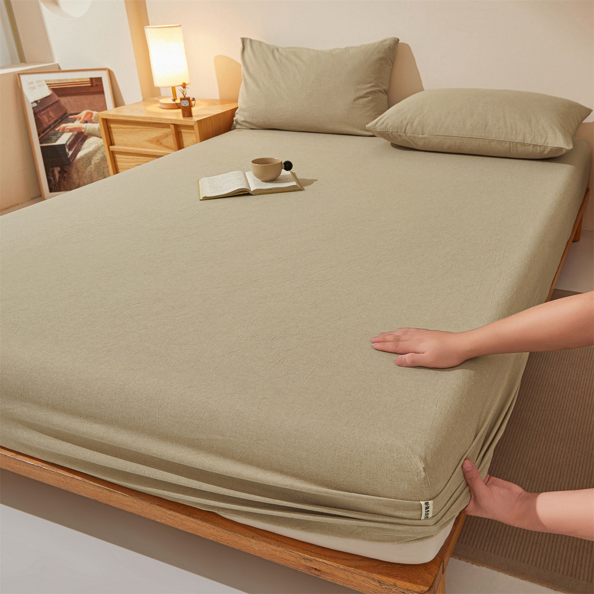 91家纺网 家纺一手货源 找家纺 （总）女子家纺 2026新款全棉色织水洗纯色条格纯棉单层床笠床垫保护套