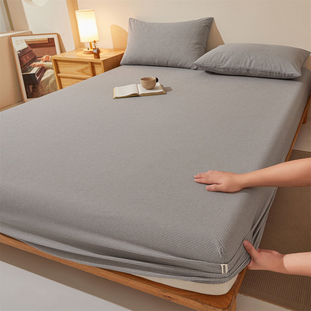 91家纺网 家纺一手货源 找家纺 （总）女子家纺 2026新款全棉色织水洗纯色条格纯棉单层床笠床垫保护套