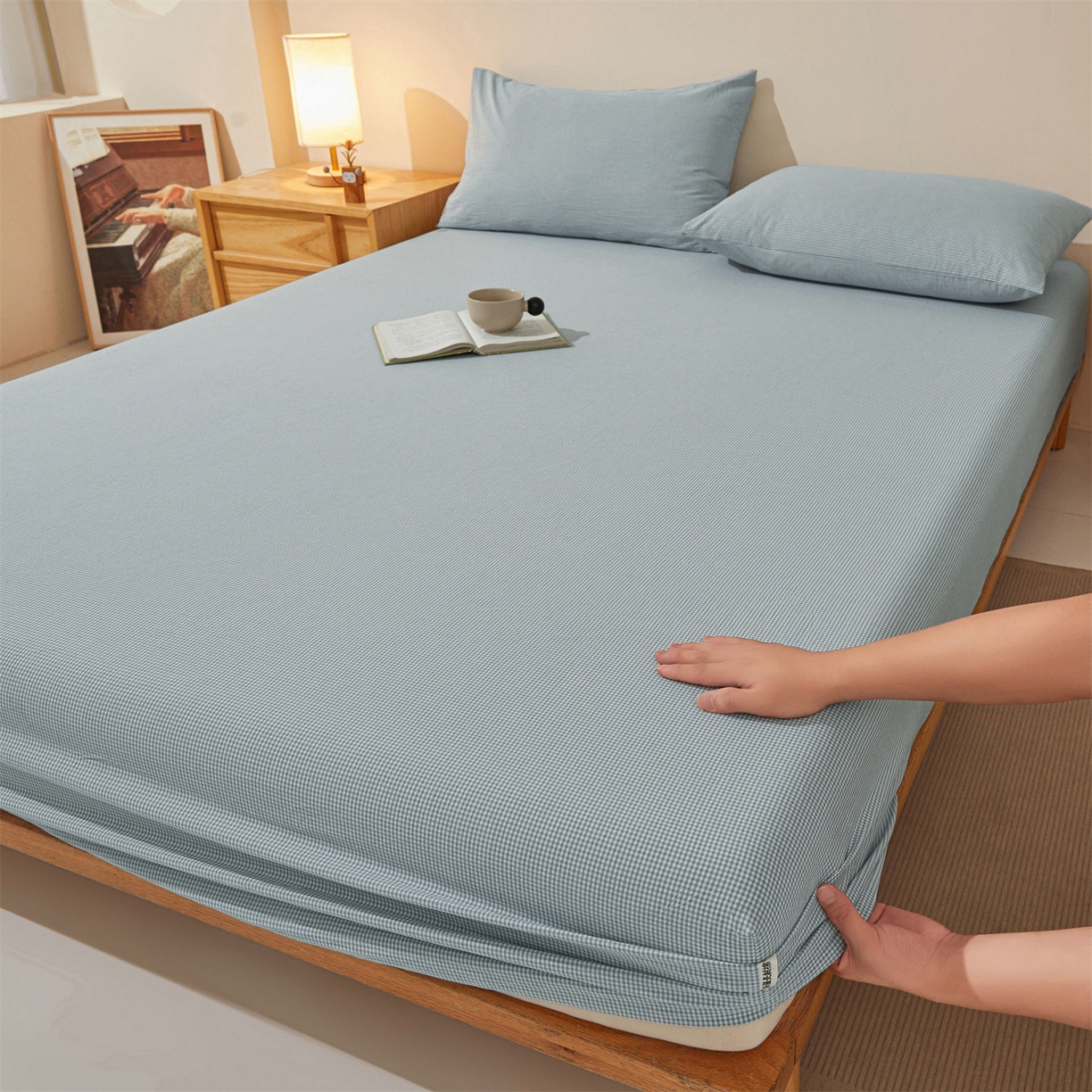 91家纺网 家纺一手货源 找家纺 （总）女子家纺 2026新款全棉色织水洗纯色条格纯棉单层床笠床垫保护套