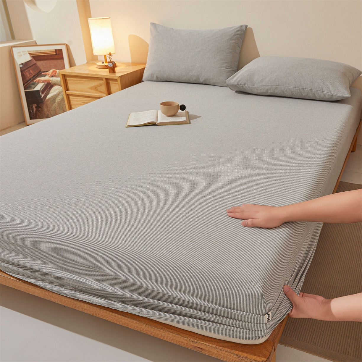 91家纺网 家纺一手货源 找家纺 （总）女子家纺 2026新款全棉色织水洗纯色条格纯棉单层床笠床垫保护套