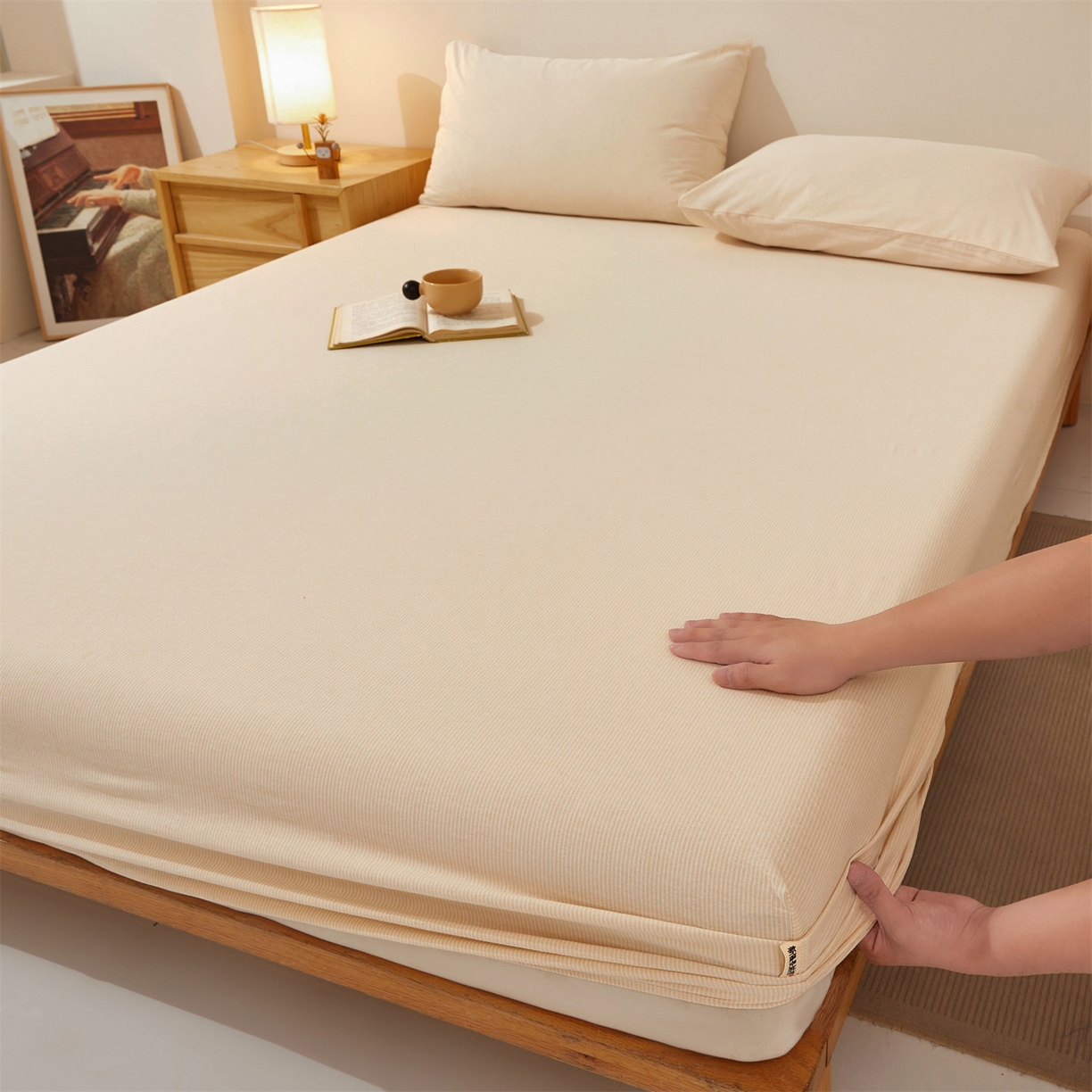 91家纺网 家纺一手货源 找家纺 （总）女子家纺 2026新款全棉色织水洗纯色条格纯棉单层床笠床垫保护套