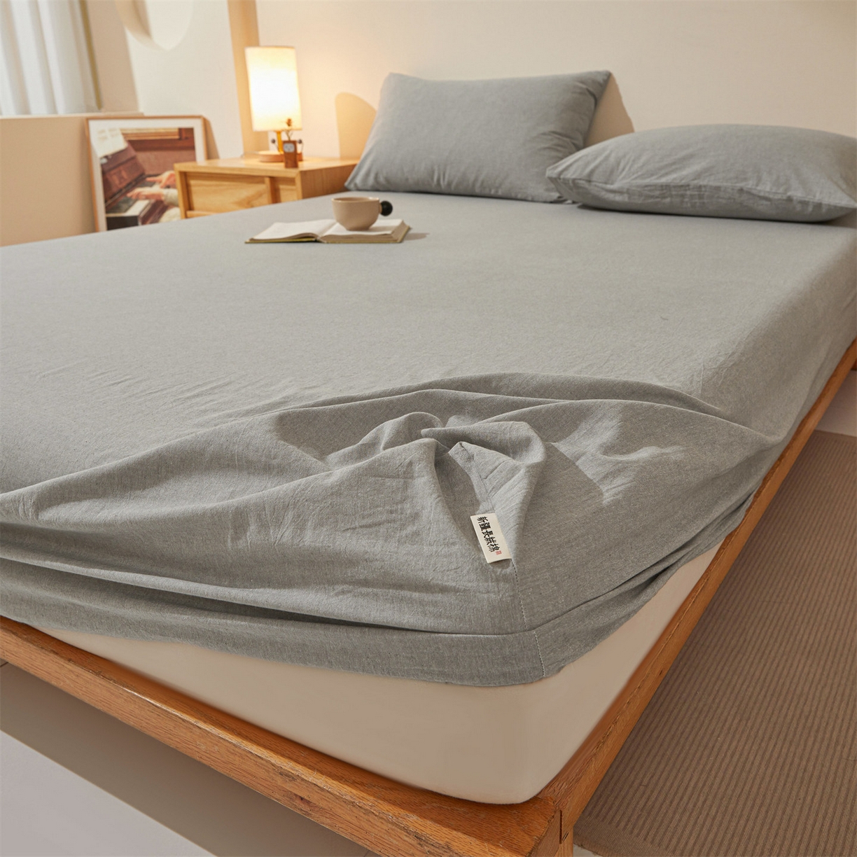 91家纺网 家纺一手货源 找家纺 女子家纺 2026新款全棉色织水洗纯色条格纯棉单层床笠床垫保护套 拾忆-灰色