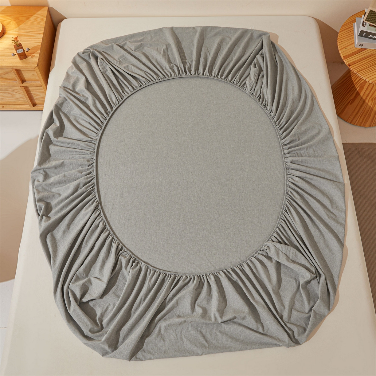 91家纺网 家纺一手货源 找家纺 女子家纺 2026新款全棉色织水洗纯色条格纯棉单层床笠床垫保护套 拾忆-灰色