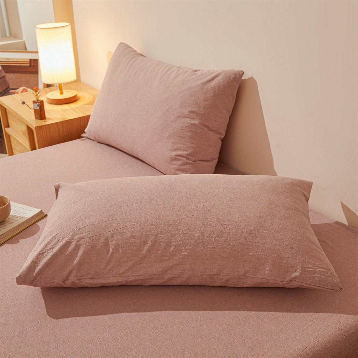 91家纺网 家纺一手货源 找家纺 女子家纺 2026新款全棉色织水洗纯色条格纯棉单层床笠床垫保护套 拾忆-梅粉