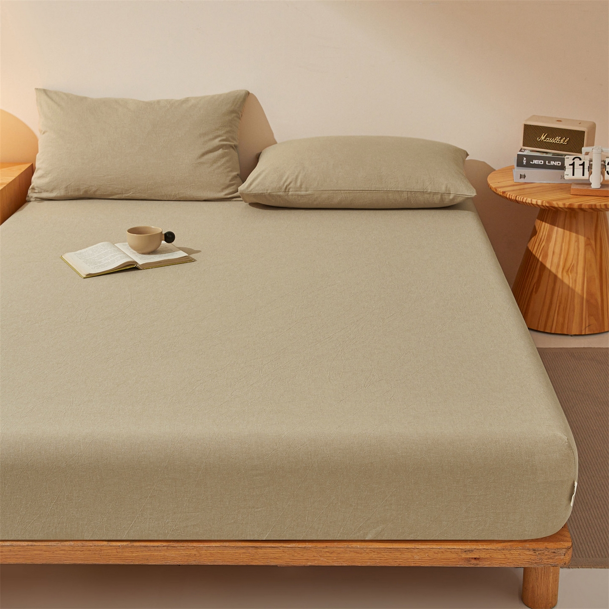 91家纺网 家纺一手货源 找家纺 女子家纺 2026新款全棉色织水洗纯色条格纯棉单层床笠床垫保护套 拾忆-浅咖