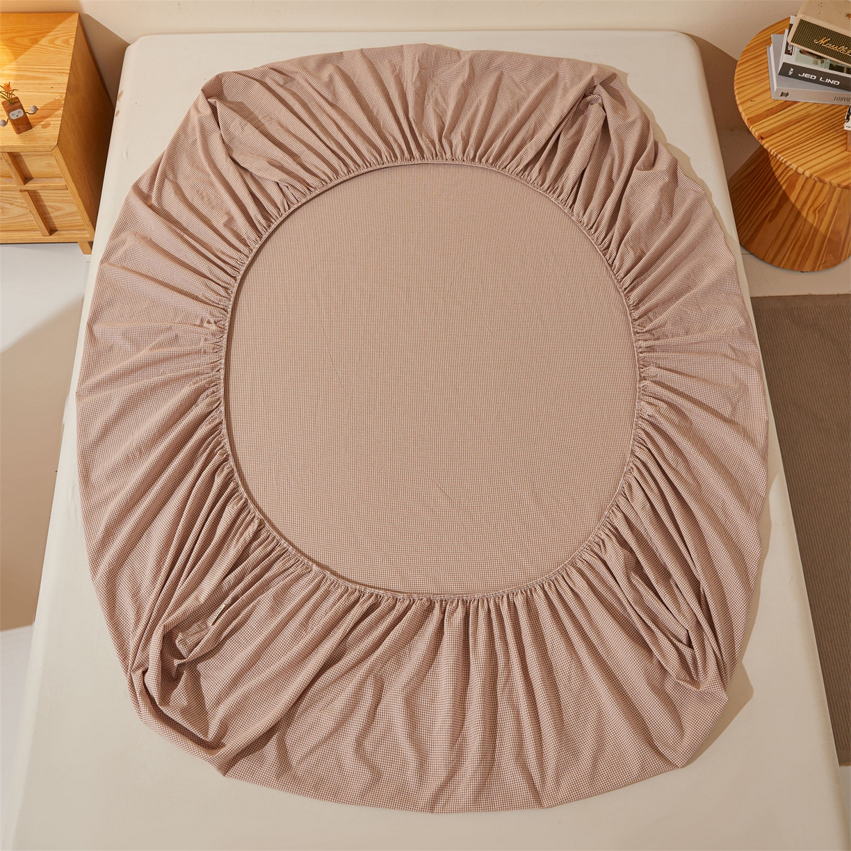 91家纺网 家纺一手货源 找家纺 女子家纺 2026新款全棉色织水洗纯色条格纯棉单层床笠床垫保护套 拾忆-条格粉