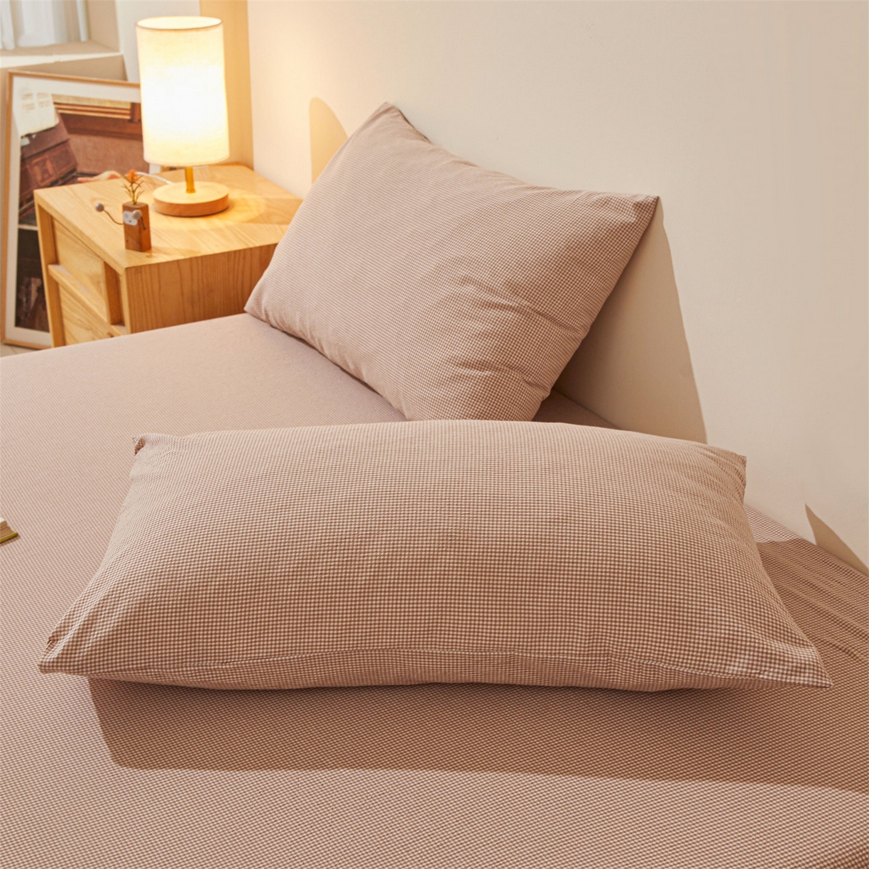 91家纺网 家纺一手货源 找家纺 女子家纺 2026新款全棉色织水洗纯色条格纯棉单层床笠床垫保护套 拾忆-条格粉