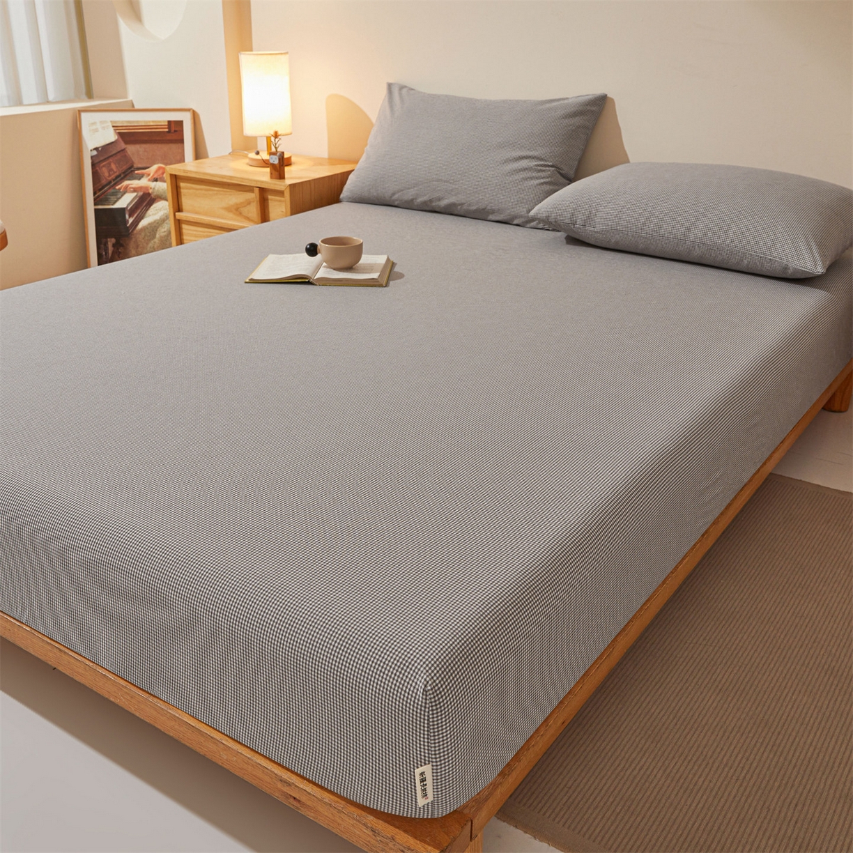 91家纺网 家纺一手货源 找家纺 女子家纺 2026新款全棉色织水洗纯色条格纯棉单层床笠床垫保护套 拾忆-条格黑