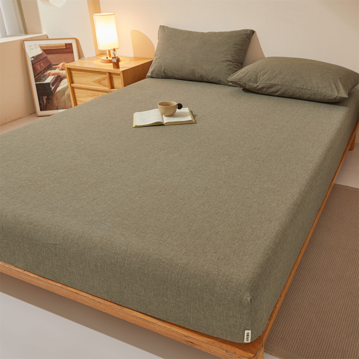 91家纺网 家纺一手货源 找家纺 女子家纺 2026新款全棉色织水洗纯色条格纯棉单层床笠床垫保护套 拾忆-棕色