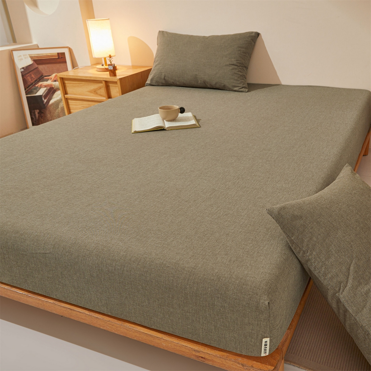 91家纺网 家纺一手货源 找家纺 女子家纺 2026新款全棉色织水洗纯色条格纯棉单层床笠床垫保护套 拾忆-棕色