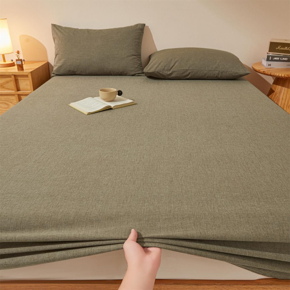 91家纺网 家纺一手货源 找家纺 女子家纺 2026新款全棉色织水洗纯色条格纯棉单层床笠床垫保护套 拾忆-棕色