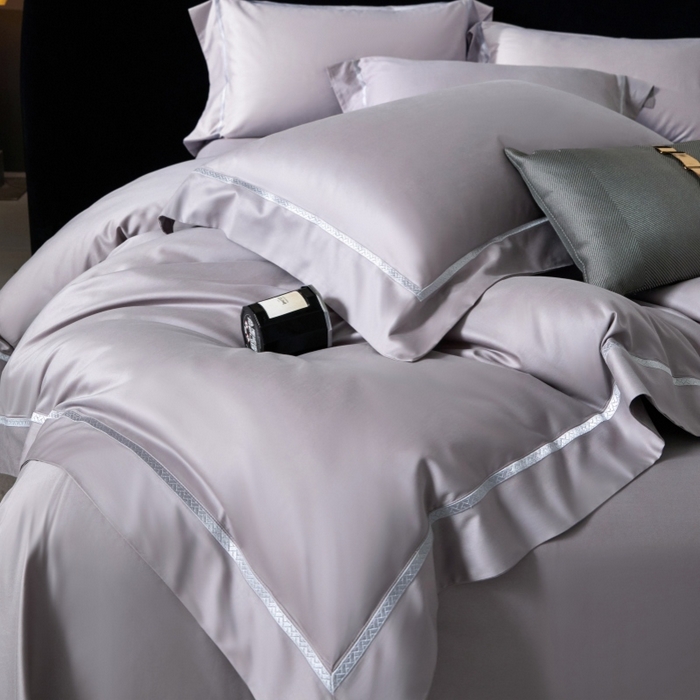 91家纺网 家纺一手货源 找家纺 淼铭家纺 2026新款140S绫罗缎天丝棉磨毛四件套-云憩 云憩-灰