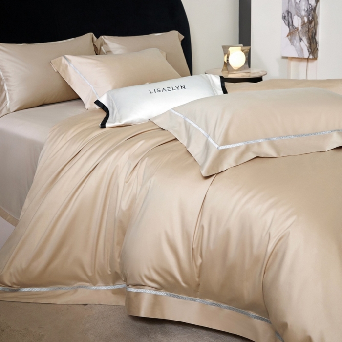 91家纺网 家纺一手货源 找家纺 淼铭家纺 2026新款140S绫罗缎天丝棉磨毛四件套-云憩 云憩-金