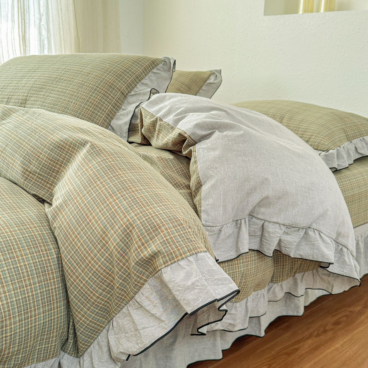 91家纺网 家纺一手货源 找家纺 暖居 2025新款全棉水洗棉床盖三件套可配同款被套同款多功能夏被四季通用 黄小格