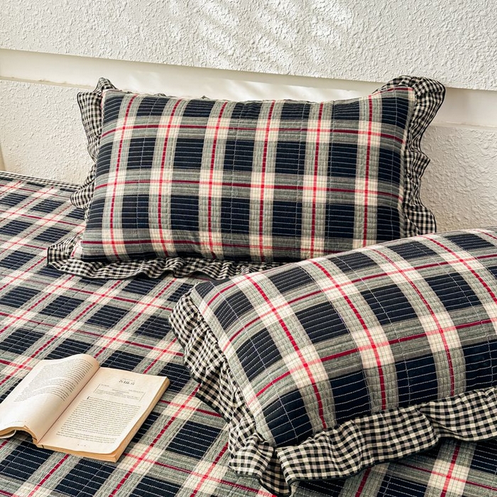 91家纺网 家纺一手货源 找家纺 暖居 2026新款色织全棉水洗棉填充棉花高温砂洗床盖四件套 英伦格纹