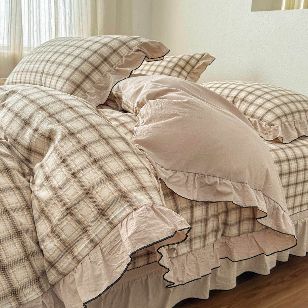 暖居 2026新款色织全棉水洗棉填充棉花高温砂洗床盖四件套 简溪