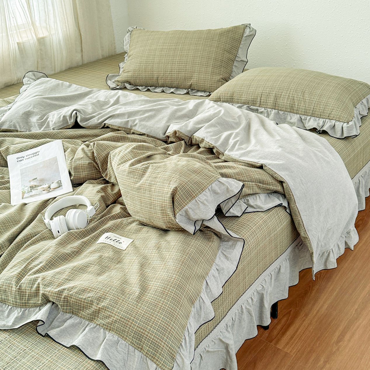 91家纺网 家纺一手货源 找家纺 （总）暖居 2026新款色织全棉水洗棉填充棉花高温砂洗床盖四件套