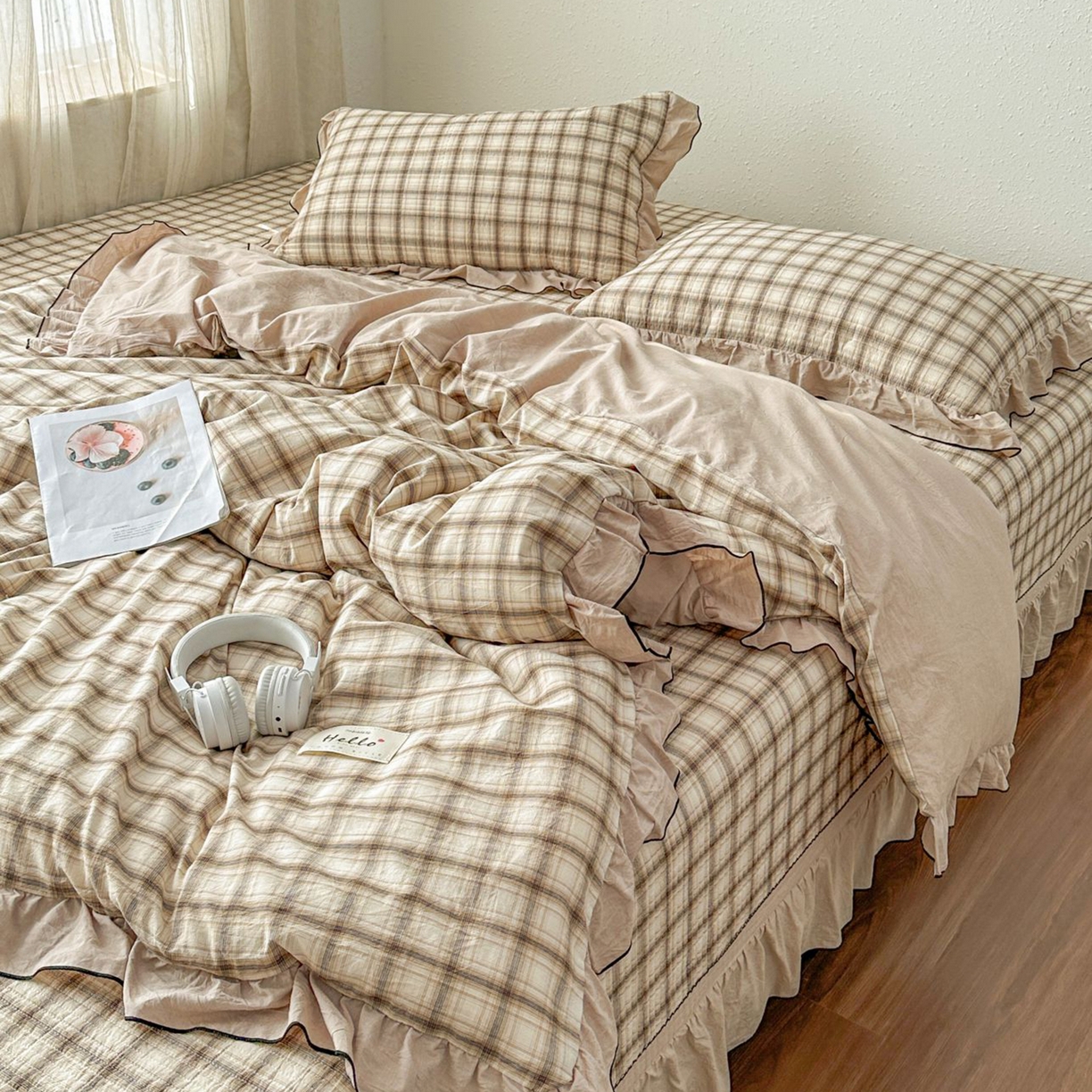 91家纺网 家纺一手货源 找家纺 暖居 2026新款色织全棉水洗棉填充棉花高温砂洗床盖四件套 简溪