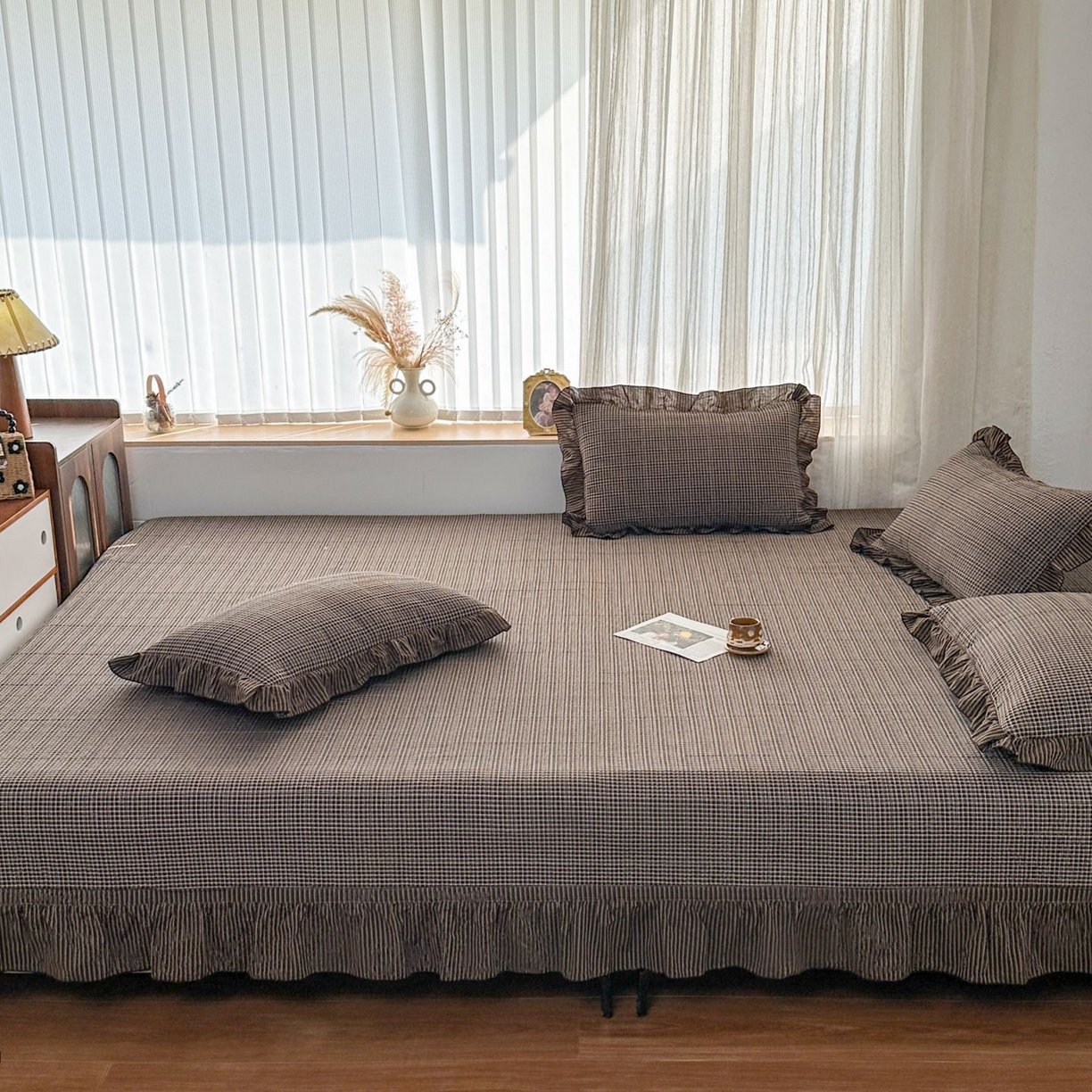 暖居 2026新款大尺寸全棉色织花边款榻榻米农村大炕盖 松野