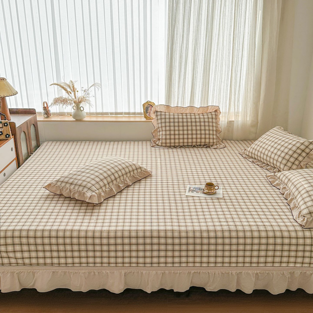 暖居 2026新款大尺寸全棉色织花边款榻榻米农村大炕盖 简溪