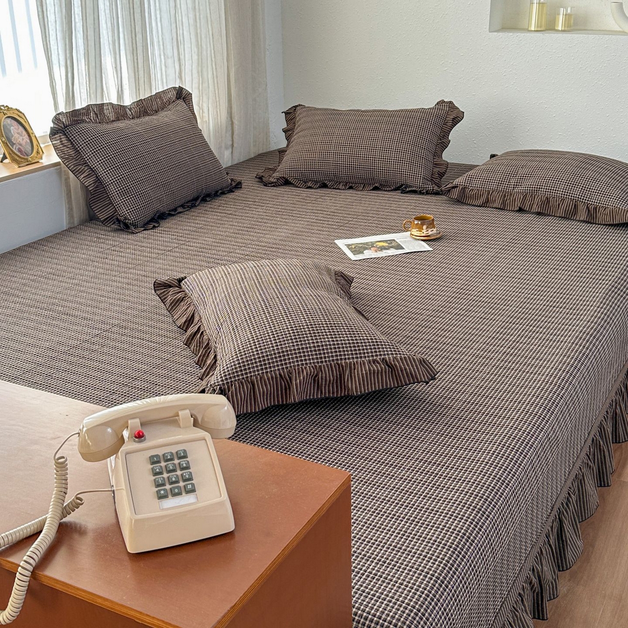 91家纺网 家纺一手货源 找家纺 暖居 2026新款大尺寸全棉色织花边款榻榻米农村大炕盖 松野