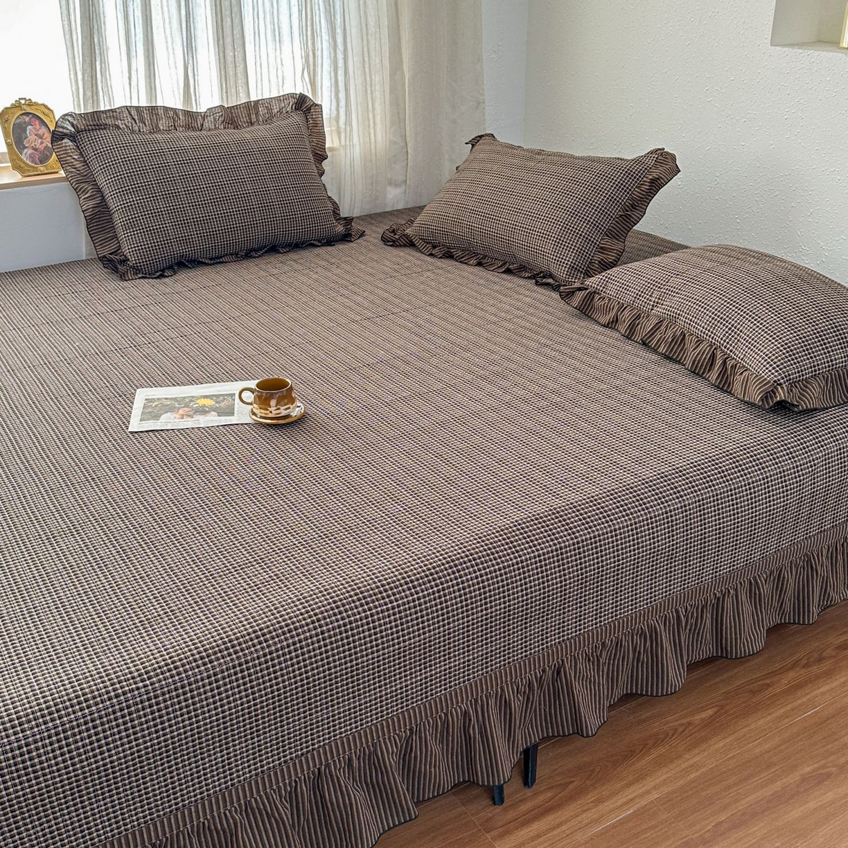 91家纺网 家纺一手货源 找家纺 暖居 2026新款大尺寸全棉色织花边款榻榻米农村大炕盖 松野