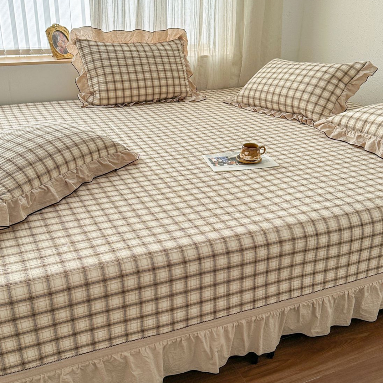 91家纺网 家纺一手货源 找家纺 暖居 2026新款大尺寸全棉色织花边款榻榻米农村大炕盖 简溪