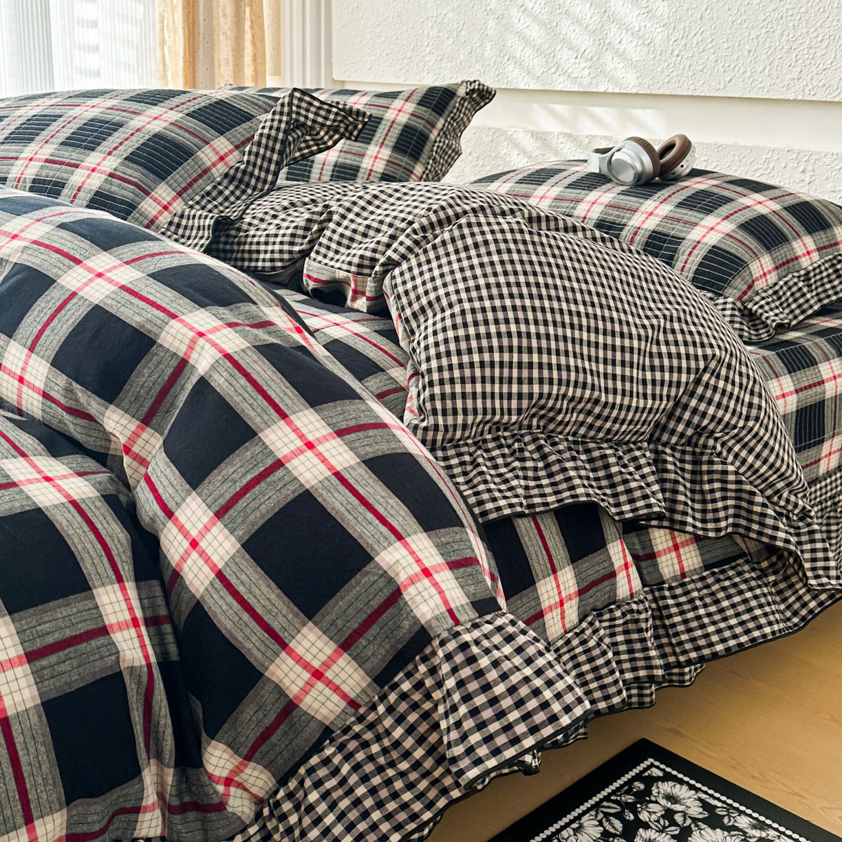 91家纺网 家纺一手货源 找家纺 暖居 2026新款大尺寸全棉色织花边款榻榻米农村大炕盖 英式格纹