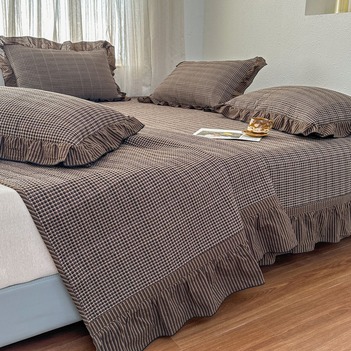 91家纺网 家纺一手货源 找家纺 暖居 2026新款大尺寸全棉色织花边款榻榻米农村大炕盖 松野