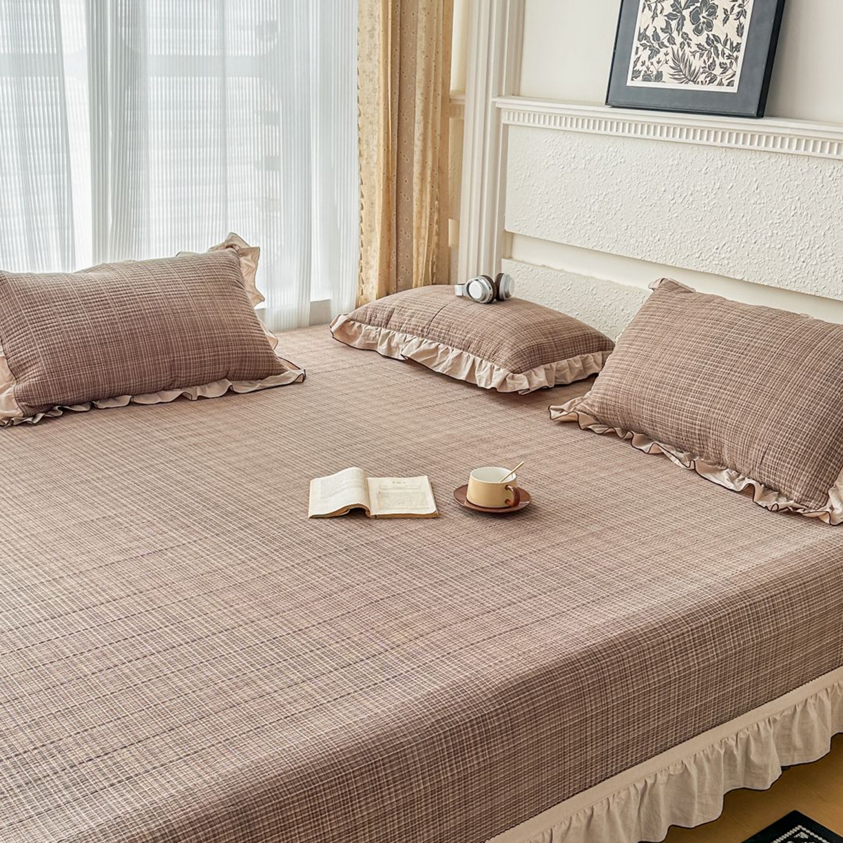 91家纺网 家纺一手货源 找家纺 暖居 2026新款大尺寸全棉色织花边款榻榻米农村大炕盖 云曲