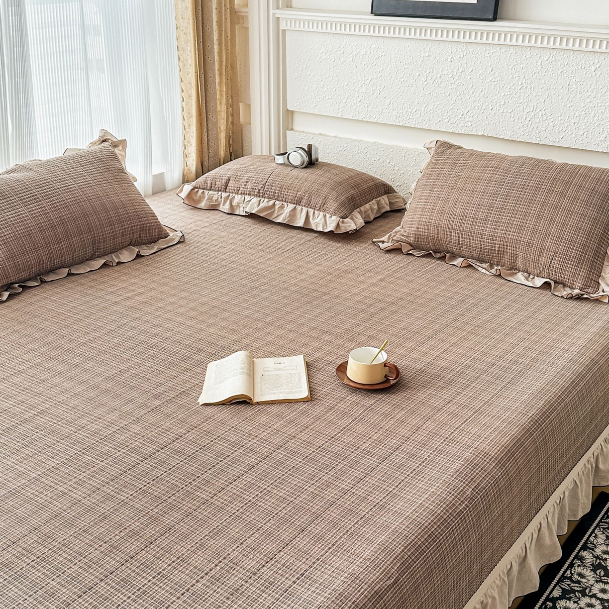 91家纺网 家纺一手货源 找家纺 暖居 2026新款大尺寸全棉色织花边款榻榻米农村大炕盖 云曲